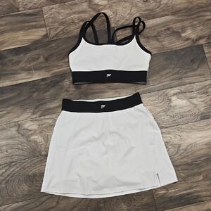 Fabletics White and Black Sports Bra and Skirt Set